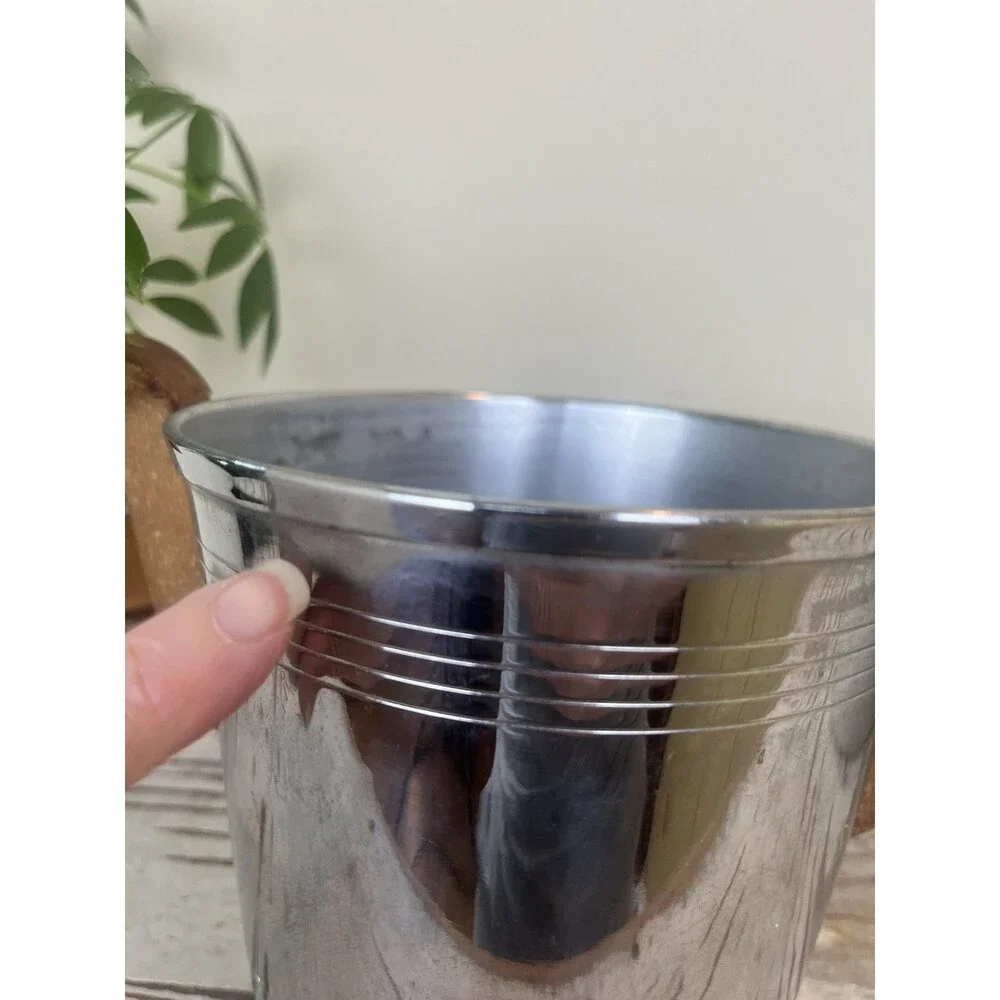 Vintage French Art Deco Metal & Wood Handled Small Ice Bucket 9” Ornate Decor